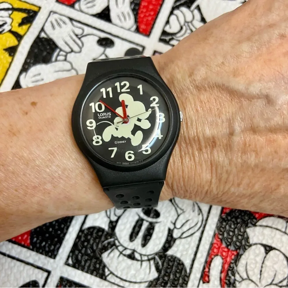 Vintage Disney X Lorus by Seiko Running Mickey Mouse Glow in the Dark Watch
